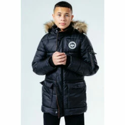 Hype. Black Faux Fur Hooded Kids Explorer Coat