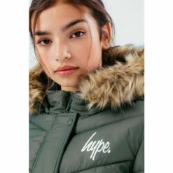 Hype. Green Longline Contrast Faux-Fur Puffer Hood Coat -Hype Shop unnamed file 5534