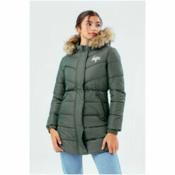 Hype. Green Longline Contrast Faux-Fur Puffer Hood Coat -Hype Shop unnamed file 5536