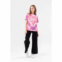 Hype. Girls Pink Tie Dye Heart Script T-Shirt