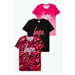 Hype. Kids Pink/Black Zebra Print T-Shirts Three Pack
