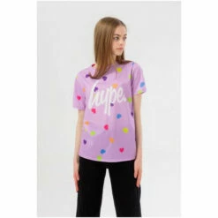 Hype. Girls Purple Heart Stamp Script T-Shirt -Hype Shop unnamed file 601