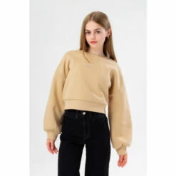 Hype. Girls Cream Sesame Drop Shoulder Relaxed Fit Crew Sweat Top