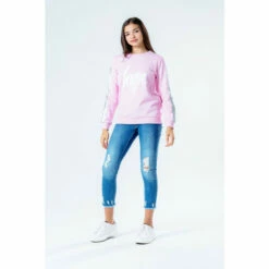 Hype. Pink Holo Side Stripe Kids Crew Jumper -Hype Shop unnamed file 6142