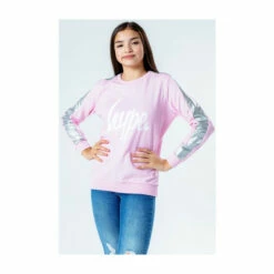 Hype. Pink Holo Side Stripe Kids Crew Jumper -Hype Shop unnamed file 6144