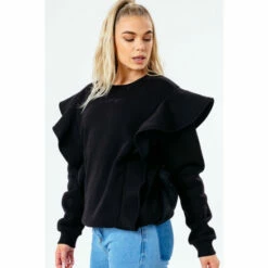 Hype. Black Scribble Logo Frill Women's Crew Neck Sweatshirt