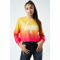 Hype. Kids Sunset Fade Yellow Crop Crew Sweater