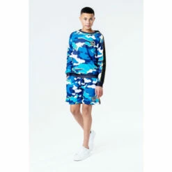 Hype. Blue Blueline Camo Kids Crew Jumper -Hype Shop unnamed file 6176