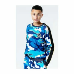 Hype. Blue Blueline Camo Kids Crew Jumper -Hype Shop unnamed file 6177