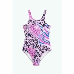 Hype. Girls Pink Abstract Leopard Script Swimsuit