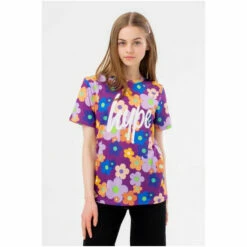 Hype. Girls Purple Flower Garden Script T-Shirt -Hype Shop unnamed file 634