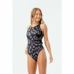 Hype. Womens Leopard Scribble Black Swimsuit