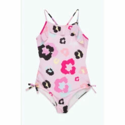 Hype. Girls Leopard Pink Frilly Script Swimsuit