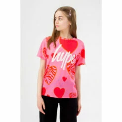 Hype Girls Pink Zebra Heart Script T-Shirt