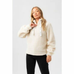 Hype. Womens Natural Sherpa Drawcord High Neck Crew Jumper