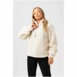 Hype. Womens Natural Sherpa Drawcord High Neck Crew Jumper -Hype Shop unnamed file 6770