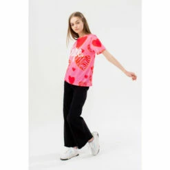 Hype Girls Pink Zebra Heart Script T-Shirt -Hype Shop unnamed file 679