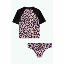 Hype. Girls Pink Disco Leopard Script Short Sleeve Tankini