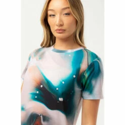 Hype. Womens Milk Marble Woven Tab White T-Shirt -Hype Shop unnamed file 718