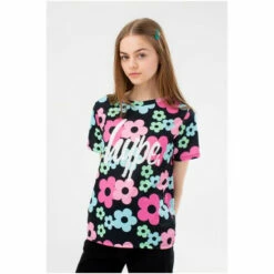 Hype. Girls Black 70'S Flower Script T-Shirt -Hype Shop unnamed file 744