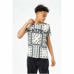 Hype. Boys Cream Paisley Check College T-Shirt -Hype Shop unnamed file 771