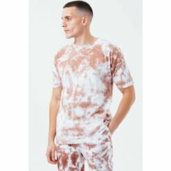 Hype. Mens Oversized Brown Tie Dye Scribble Logo T-Shirt