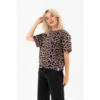 Hype. Womens Leopard Print Woven Tab Scribble Boxy Brown T-Shirt -Hype Shop unnamed file 873