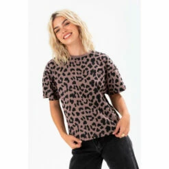 Hype. Womens Leopard Print Woven Tab Scribble Boxy Brown T-Shirt -Hype Shop unnamed file 875