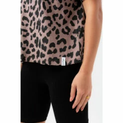 Hype. Womens Leopard Print Woven Tab Scribble Boxy Brown T-Shirt -Hype Shop unnamed file 877